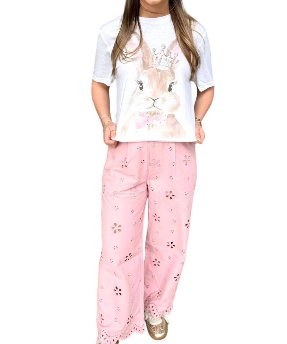 NEW STYLE USA embroidered wide leg pants in pink